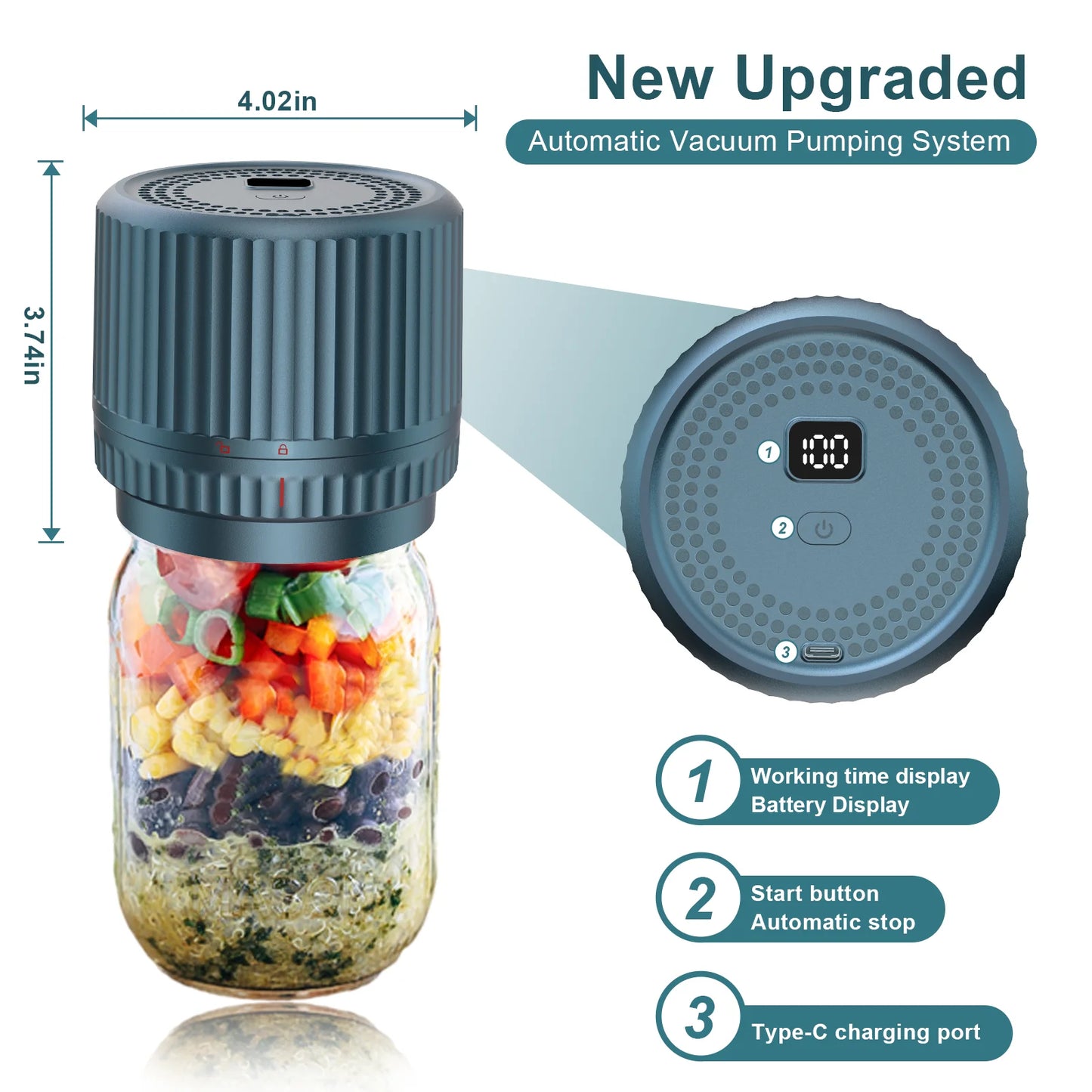 M12 Smart Electric Mason Jar Vacuum Sealer - Auto Stop Jar Sealer for Mason Jars Vacuum Kit with Wide and Regular Mouth Canning Jar Lids Portable Mason Jar Sealer Machine