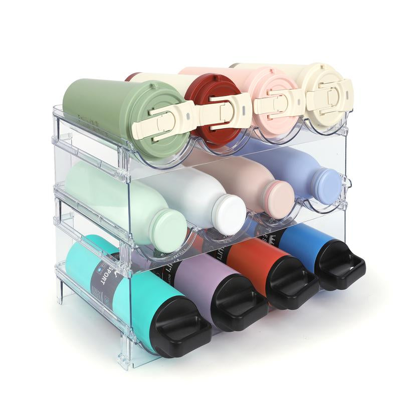 Water Bottle Organizer - 3 Pack Clear Stackable Bottle Storage Rack and Wine Rack for Bottles and Other Tumbler Organizer for Kitchen Cabinets, 3 Tier Hold 12 Home Organizer