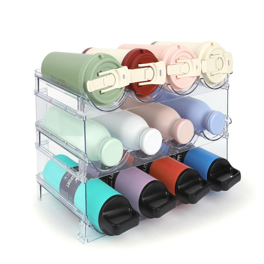 Water Bottle Organizer - 3 Pack Clear Stackable Bottle Storage Rack and Wine Rack for Bottles and Other Tumbler Organizer for Kitchen Cabinets, 3 Tier Hold 12 Home Organizer