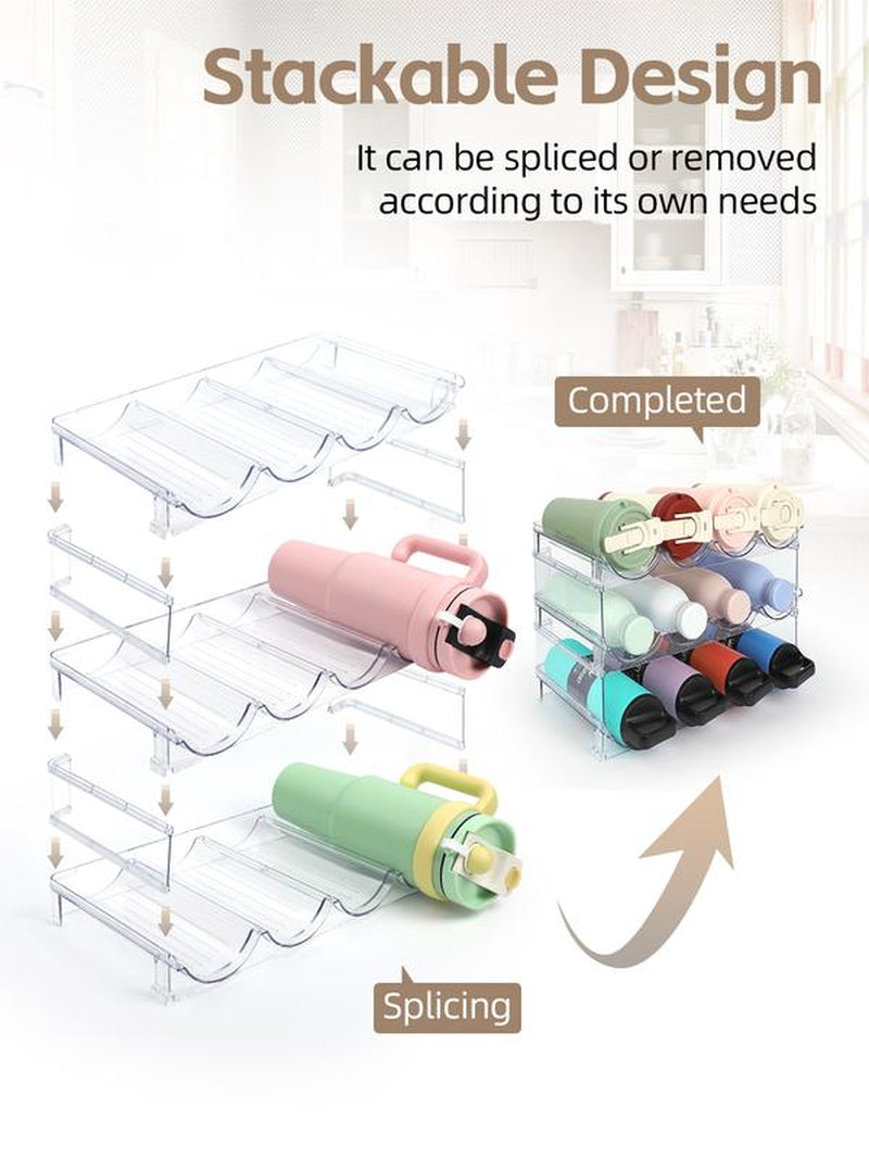 Water Bottle Organizer - 3 Pack Clear Stackable Bottle Storage Rack and Wine Rack for Bottles and Other Tumbler Organizer for Kitchen Cabinets, 3 Tier Hold 12 Home Organizer