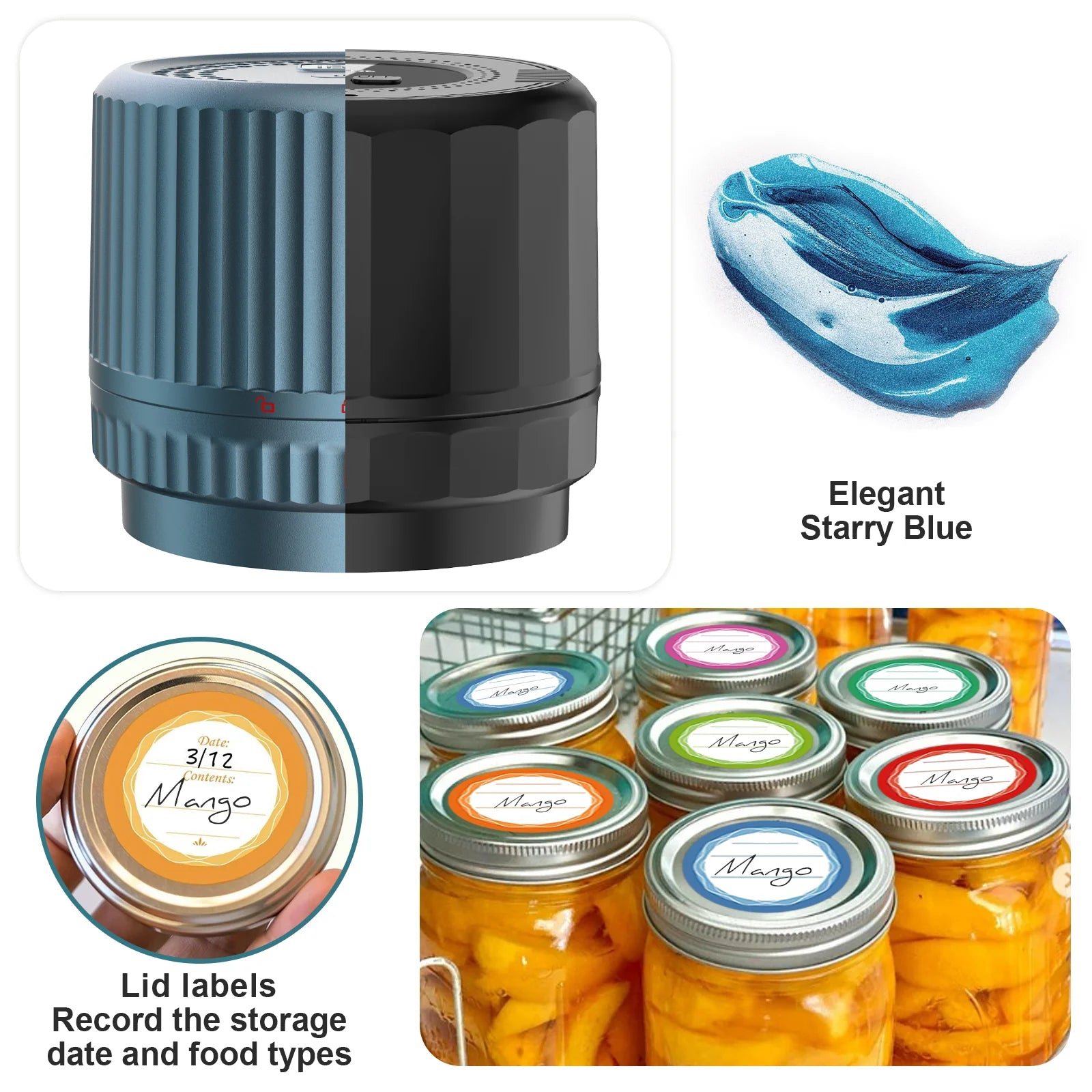 M12 Smart Electric Mason Jar Vacuum Sealer - Auto Stop Jar Sealer for Mason Jars Vacuum Kit with Wide and Regular Mouth Canning Jar Lids Portable Mason Jar Sealer Machine